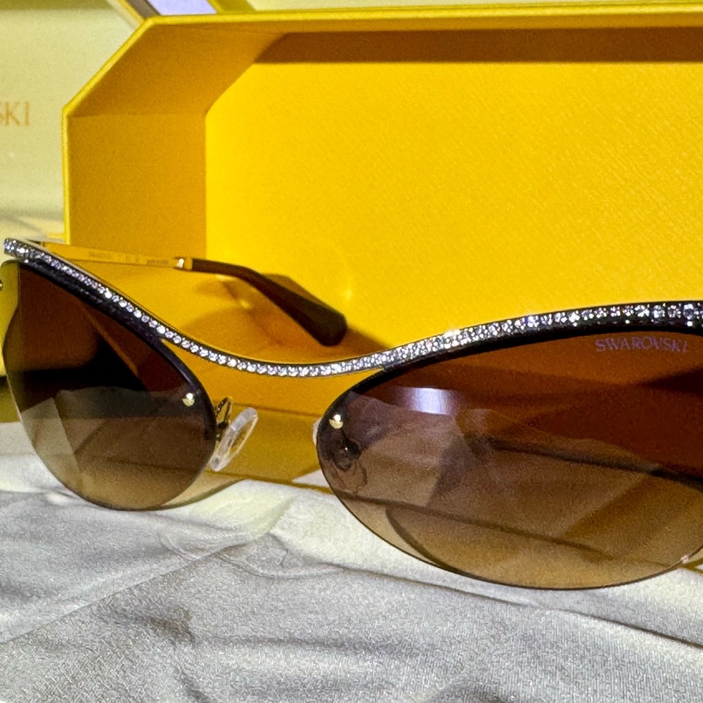 Swarovski Women's Brown & Gold Cat-Eye Sunglasses with Crystal Trim